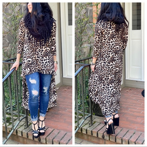High low fabulous leopard ruffle hem tunic dress - Picture 2 of 12